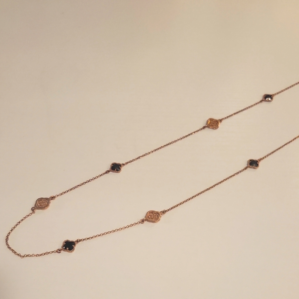Gold And Black Quatrefoil Long Necklace